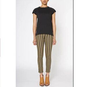Nili Lotan Women Jeans 26 Striped Black Khaki Mid Rise Skinny Cotton Str…